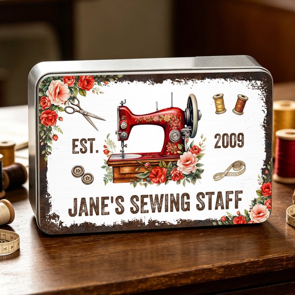 Personalized Vintage Floral Sewing Machine Sewing Kit Set Storage Box with Year and Text Birthday Gift for Woman Tailor Sewing Lover
