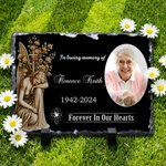 Personalized Angel Flower Cross Photo Garden Stone with Stand Name and Year Memorial Sympathy Gift for Loss of Loved One