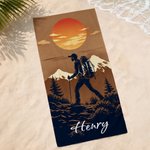 Personalized Hiker Silhouette Quick Dry Microfiber Sport Beach Towel with Name Travel Birthday Summer Vacation Gift for Hiking Lovers Hikers