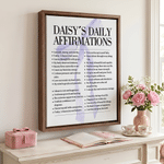 Personalized Warm Minimalist Daily Affirmations watercolour Pink Bow Canvas Prints with Name Birthday Inspiration Gift for Women