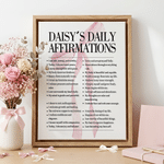 Personalized Warm Minimalist Daily Affirmations watercolour Pink Bow Canvas Prints with Name Birthday Inspiration Gift for Women