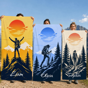 Telo outdoor personalizzato con nome e silhouette, in microfibra ad asciugatura rapida - Regalo di compleanno per amanti di trekking