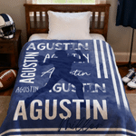 Personalized Watercolor Sports Player Silhouette Striped Soft Throw Blanket with Last Name and Name Home Decor Birthday Gift for Sports Enthusiasts