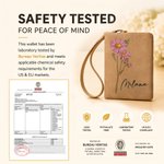 Personalized Watercolor Birth Flower Tri-Fold PU Leather Wristlet Wallet with Card Holder and Name Birthday Anniversary Gift for Women