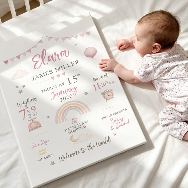 Personalized Newborn Birth Info Canvas Prints with Name and Date Wall Decor Ship from USA Baby Shower Gift for New Parents