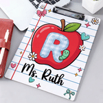 Personalized Bow Apple Acrylic Clipboard with Text and Initial Back to School Teacher's Day Birthday Gift for Teacher  Educator