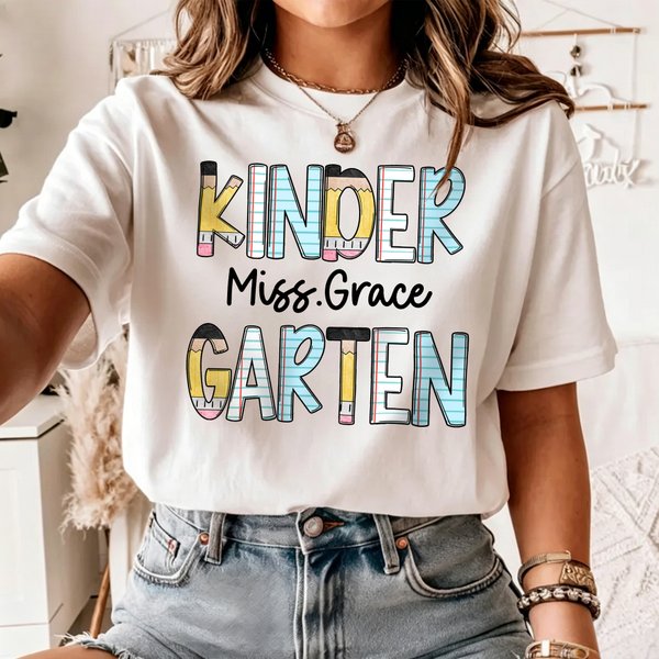 Personalised Multicolour Grade 100% Cotton Soft Teacher T-shirt with Title & Surname School Open Day Back to School Gift for Teacher