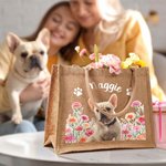 Personalisierte große Jute-Tragetasche mit Foto, Geburtsblume, Hunde- und Katzenpfotenabdrücken sowie Namen – Geburtstagsgeschenk für Tierliebhaber und Tierhalter