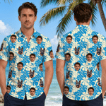 Personalized Retro Floral Youth Adult Hawaiian Shirt with 1-5 Photos Daily Wear Beach Party Birthday Gift for Father Boyfriend Kids
