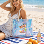 Personalized Cartoon Animal Holographic Transparent Tote Bag with Name Travel Essential Beach Party Birthday Gift for Women