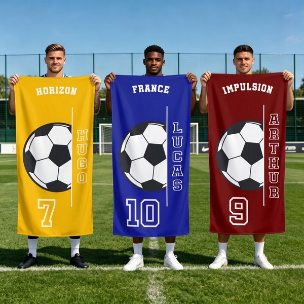 Serviette de plage personnalisée avec nom et numéro - Cadeau d'anniversaire pour les amateurs de football