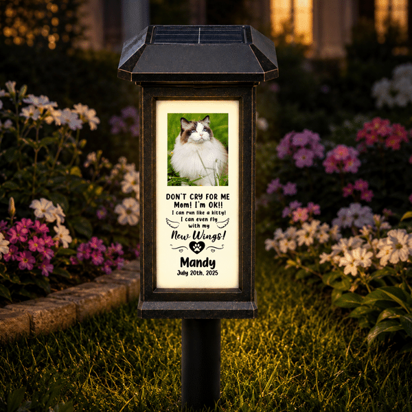 Personalised Don't Cry For Me Pet Photo Solar Garden Light with Name and Date Garden Decor Memorial Sympathy Gift for Pet Owners