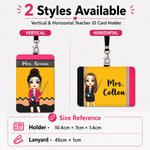 Personalised Cartoon Character Teacher ID Card PU Leather Badge Holder Lanyard Teacher's Day Back to School Gift for Teacher