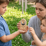 Carillon éolien en bois personnalisé avec photo d'une aile, nom, année et texte – Cadeau commémoratif et de condoléances pour la perte d'un animal de compagnie, destiné aux propriétaires d'animaux et 