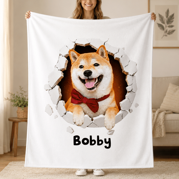 Personalized Cute Breakout Wall Pet Photo Soft Throw Blanket with Name Home Decor Daily Use Birthday Gift for Pet Lovers Friends