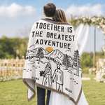 Personalized Tree and Mountain Romantic Adventure Couple Tassel Soft Throw Blanket with Name Home Decor Birthday Gift for Couple