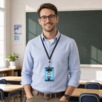 Personalised Cartoon Character Teacher ID Card PU Leather Badge Holder Lanyard Teacher's Day Back to School Gift for Teacher