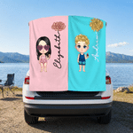 Personalised Birth Flower Cute Cartoon Character Oversized Magnetic Beach Towel with Name Summer Holiday Beach Pool Party Gift for Kids Family