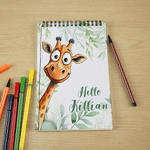 Personalised Cute Peeking Animal Hello Sketchbook with Name Daily Drawing Art Supplies Birthday Back to School Gift for Boys Girls