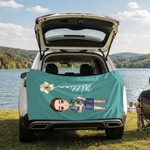 Personalised Birth Flower Cute Cartoon Character Oversized Magnetic Beach Towel with Name Summer Holiday Beach Pool Party Gift for Kids Family