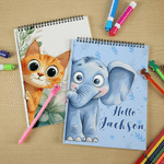 Personalised Cute Peeking Animal Hello Sketchbook with Name Daily Drawing Art Supplies Birthday Back to School Gift for Boys Girls