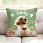 Personalized Pet Photo Birth Flower Paw Print Soft Throw Pillow Cover with Name Home Decor Pet Memorial Birthday Gift for Pet Owner Lover