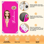 Personalised Birth Flower Cute Cartoon Character Oversized Magnetic Beach Towel with Name Summer Holiday Beach Pool Party Gift for Kids Family