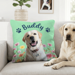 Personalized Pet Photo Birth Flower Paw Print Soft Throw Pillow Cover with Name Home Decor Pet Memorial Birthday Gift for Pet Owner Lover