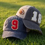 Personalised Retro Distressed Style Number American Football Applique Breathable Baseball Cap Team Spirit Game Day Gift for American Football Mum American Football Lover Player