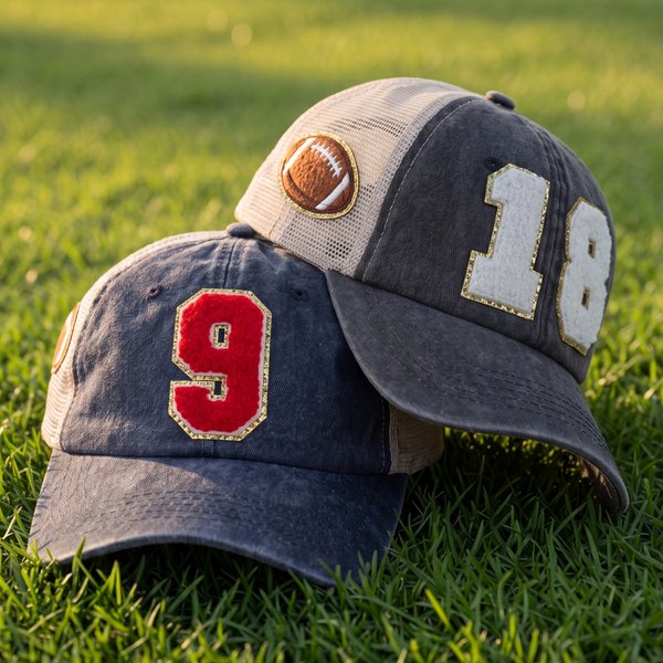 Personalised Retro Distressed Style Number American Football Applique Breathable Baseball Cap Team Spirit Game Day Gift for American Football Mum American Football Lover Player