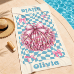 Personalised Plaid Ball Soft Quick Dry Beach Towel with Name Holiday Beach Party Game Day Gift for Girl Sports Lover