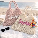 Personalised Crochet Cotton Rope Tote Bag with Name Reusable Beach Travel Accessory Daily Use Birthday Gift for Women Besties