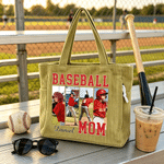 Personalised Baseball Mum 4 Photos Collage Classic Corduroy Tote Bag with Name and Title Daily Use Shopping Game Day Gift for Mum Gran