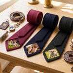 Personalized Pet Photo Patch Tie with Name and Gift Box Birthday Anniversary Father's Day Gift for Man Pet Lover