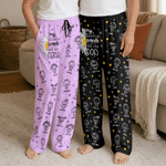 Personalised Line Art Cartoon Kid Character Soft Skin-Friendly Pyjama Bottoms with 1-16 Names and Nickname Daily Use Birthday Gift for Dad Mum