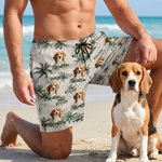 Personalised Palm Trees Beach Shorts with Pet Photo and Drawstring Summer Travel Vacation Essential Birthday Gift for Men Pet Lovers
