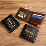 Personalized Retro Gold Floral Pattern Name Foldable PU Leather Wallet Daily Use Anniversary Birthday Gift for Husband Dad