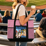 Personalized Bow Baseball Photos Large Tote Bag with Name Number Title and Mesh Pockets Daily Use Travel Birthday Gift for Women Baseball Lovers