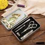 Kit di strumenti per cucire personalizzato Retro Birth Flower 6 pezzi con nome Uso quotidiano Compleanno Regalo per la festa della mamma per la mamma amica amante del cucito