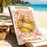 Personalised Plaid Ball Soft Quick Dry Beach Towel with Name Holiday Beach Party Game Day Gift for Girl Sports Lover