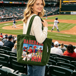 Personalised Baseball Mum 4 Photos Collage Classic Corduroy Tote Bag with Name and Title Daily Use Shopping Game Day Gift for Mum Gran