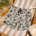 Personalised Palm Trees Beach Shorts with Pet Photo and Drawstring Summer Travel Vacation Essential Birthday Gift for Men Pet Lovers