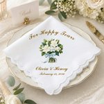 Personalized Imitation Embroidery Style Wedding Bouquet 100% Cotton Handkerchief with Names Wedding Anniversary Gift for Mom Dad Newlywed