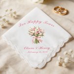 Personalized Imitation Embroidery Style Wedding Bouquet 100% Cotton Handkerchief with Names Wedding Anniversary Gift for Mom Dad Newlywed