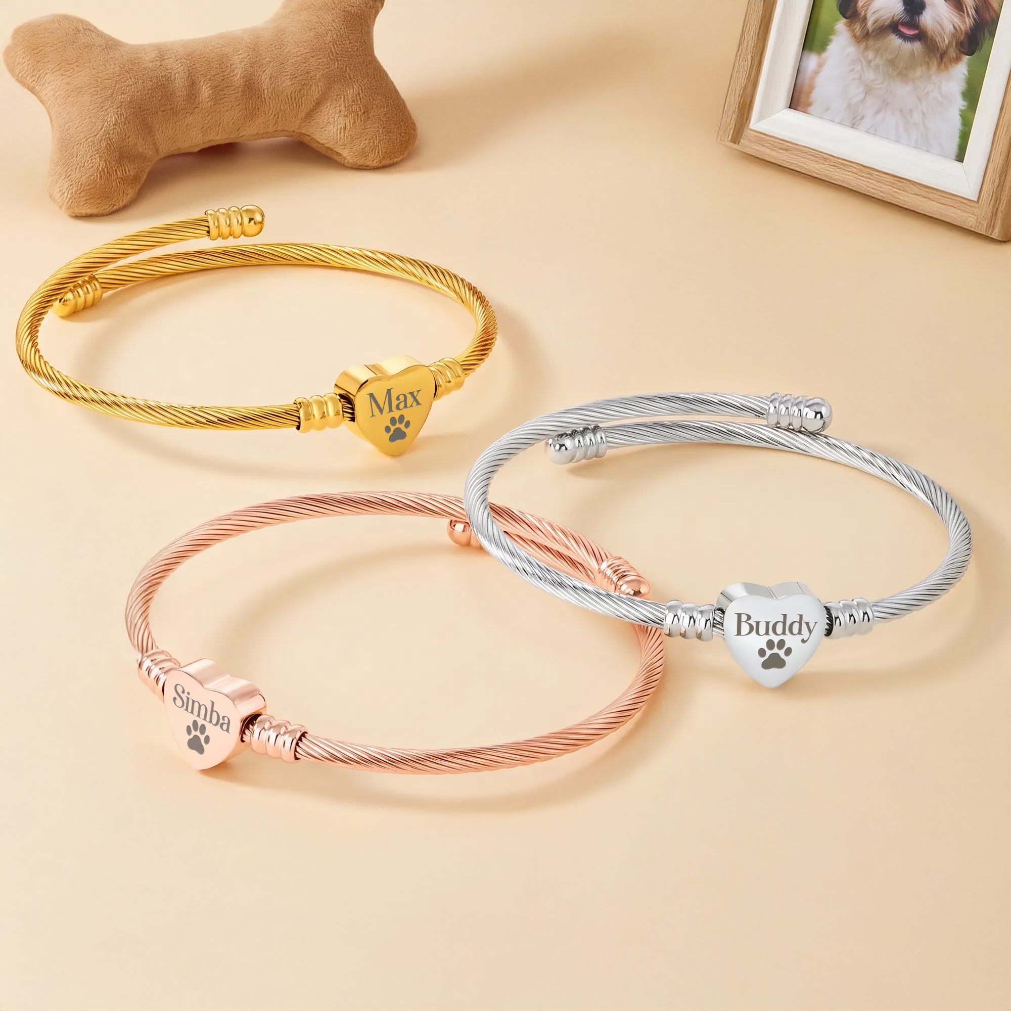 Individuell gestaltetes, verstellbares Armband mit Herzanhänger in Form eines Tierpfotenabdrucks und Namensgravur – zierlicher Schmuck für den Alltag, Gedenk- und Jubiläumsgeschenk für Tierhalter
