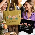 Personalised Birth Flower Thank You for Helping Me Grow Large Capacity Tote Bag with Name Daily Use Birthday Gift for Teacher