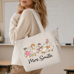 Personalised Retro Silly Geese Large Corduroy Tote Bag with Zipper and Text Daily Use Birthday Teachers' Day Gift for Teacher