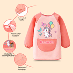 Personalised Cartoon Fantasy Unicorn Kid Painting Baking Long Sleeve Apron with Name and Front Pocket Outdoor Activities Birthday Gift for Kids