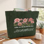 Personalised Birth Flower Thank You for Helping Me Grow Large Capacity Tote Bag with Name Daily Use Birthday Gift for Teacher