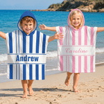 Personalised Multicolour Stripe Soft Quick Dry Hooded Beach Towel with Name Beach Party Summer Holiday Gift for Kids